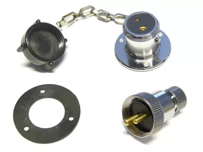 Steckverbindung Messing verchromt 12 Volt, 3 Ampere, 2-polig