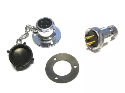 Steckverbindung Messing verchromt 4-polig. 12 V / max. 3A